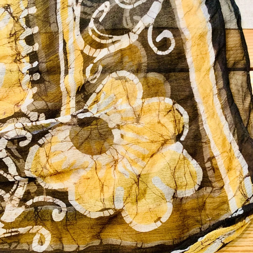 Square handkerchief style scarf yellow and black floral thin